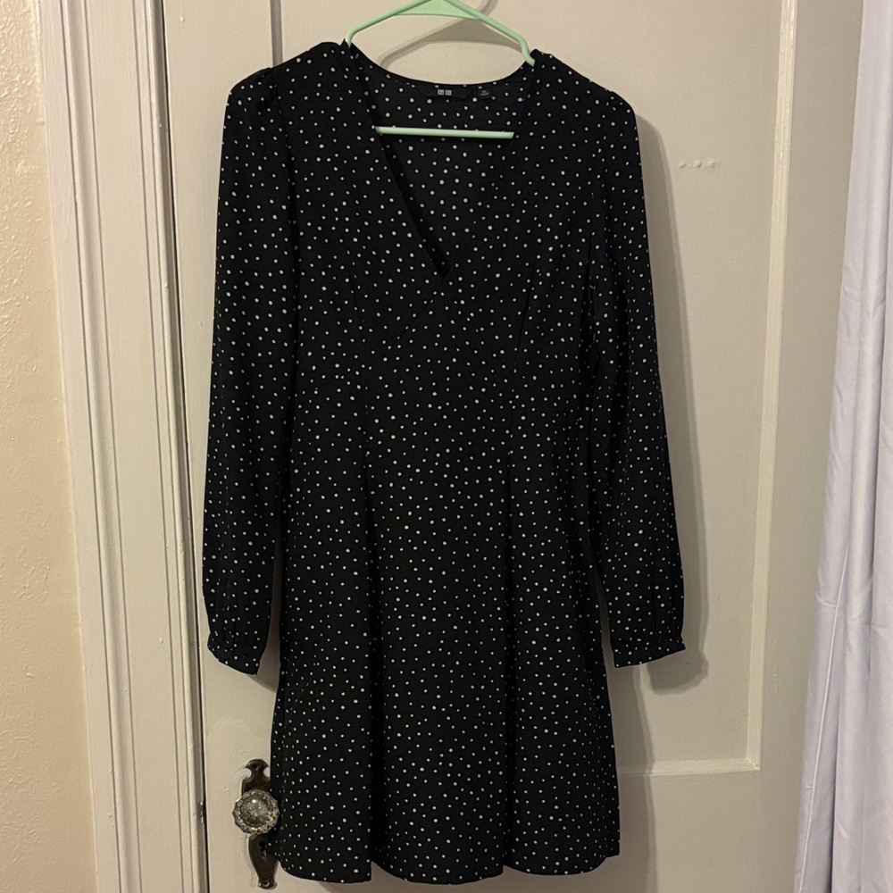 Uniqlo Black Dress with White Dots
